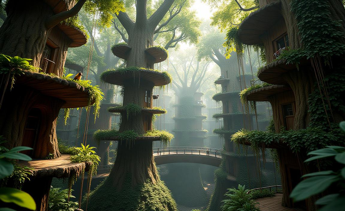 Arboreal habitat design with vertical landscaping for tree-dwelling wildlife