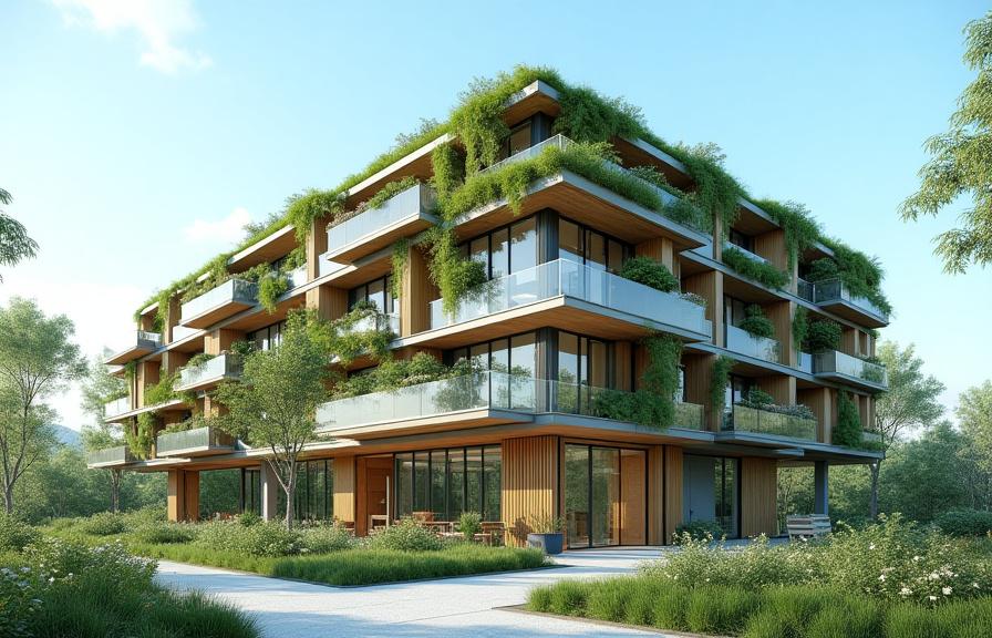 Sustainable architectural design with green building principles and renewable materials